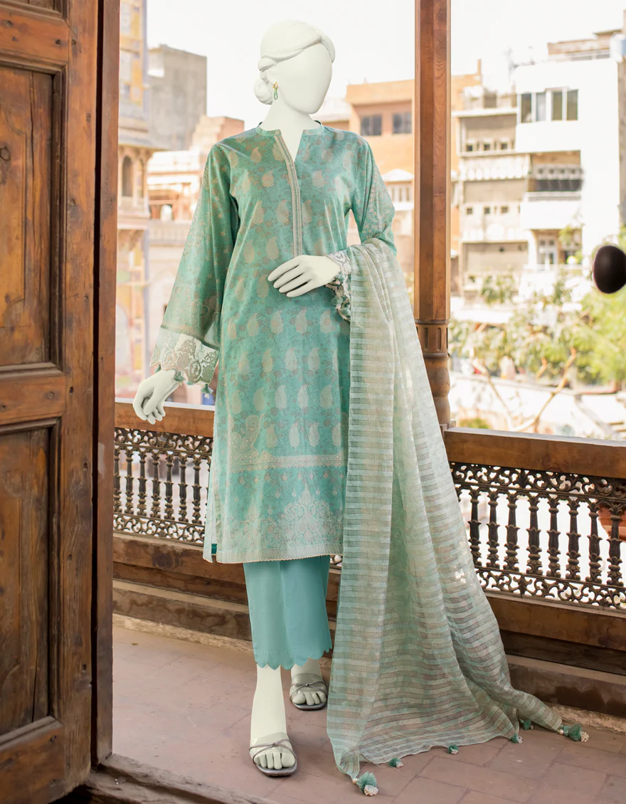 SEA GREEN 3PC UNSTITCHED | JLAWN-S-US-23-468 RANGOLI-6
