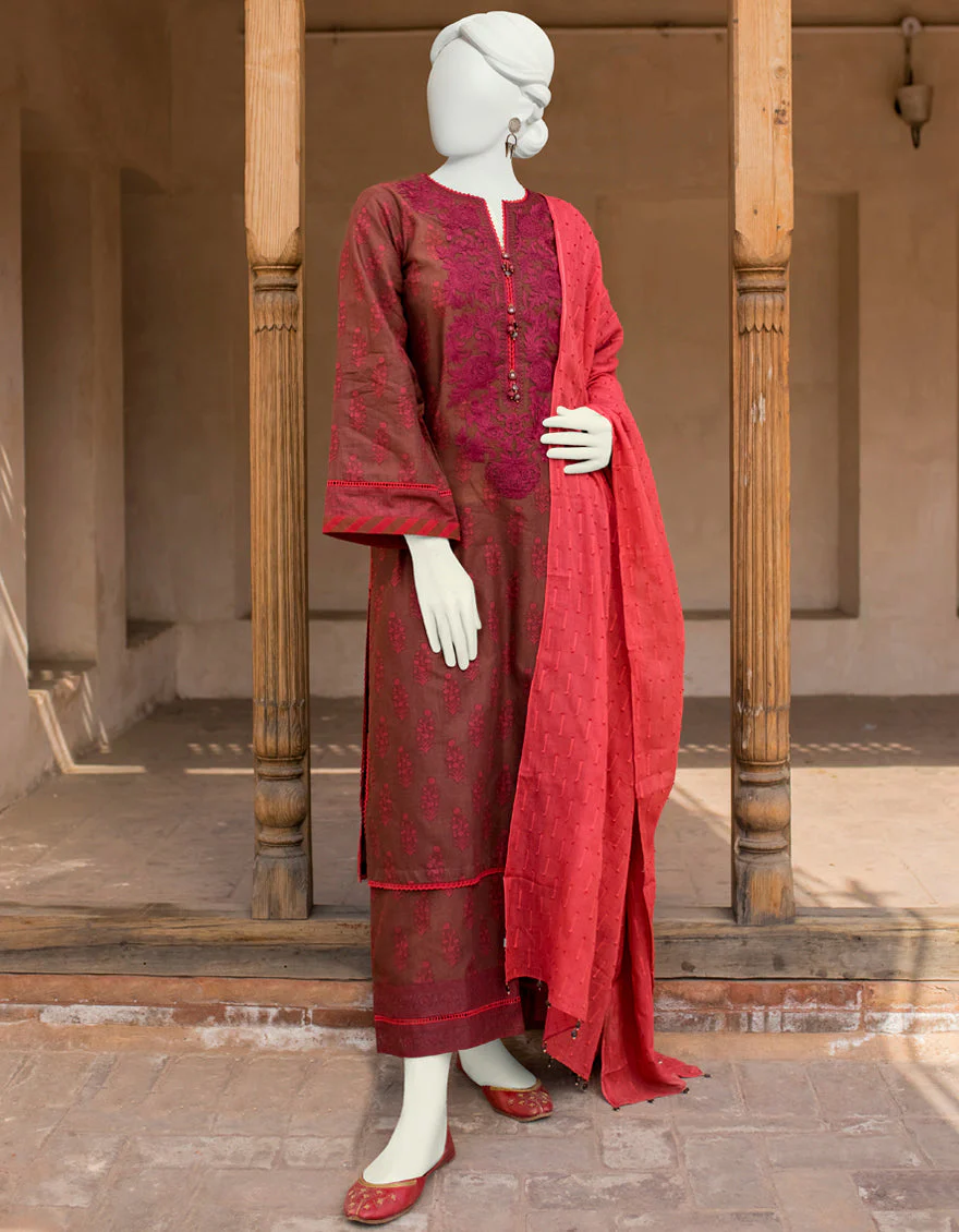 BROWN 3PC UNSTITCHED | JLAWN-S-US-23-476 GULRUKH-2