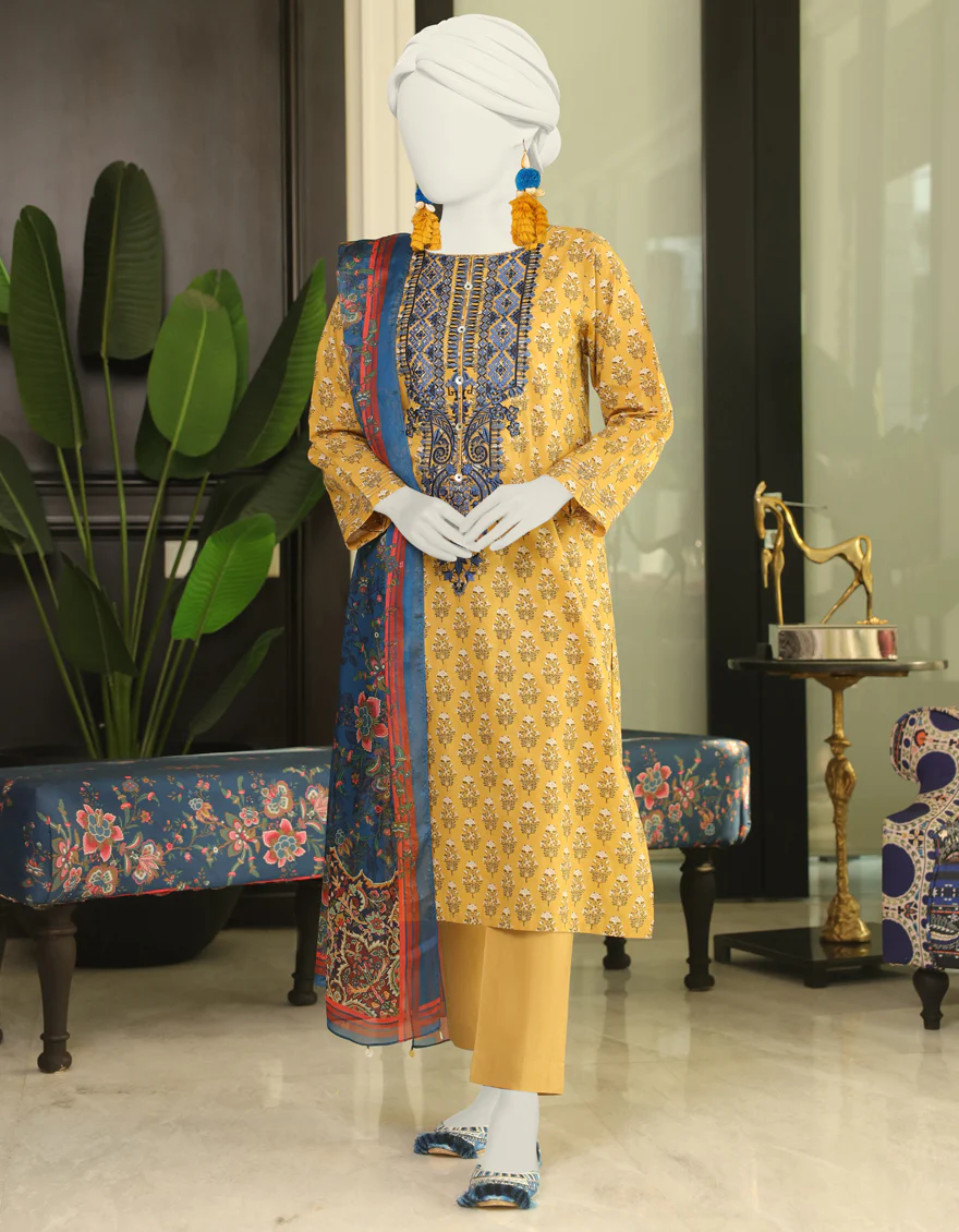MUSTARD 3PC STITCHED | JLAWN-US-04-026/S