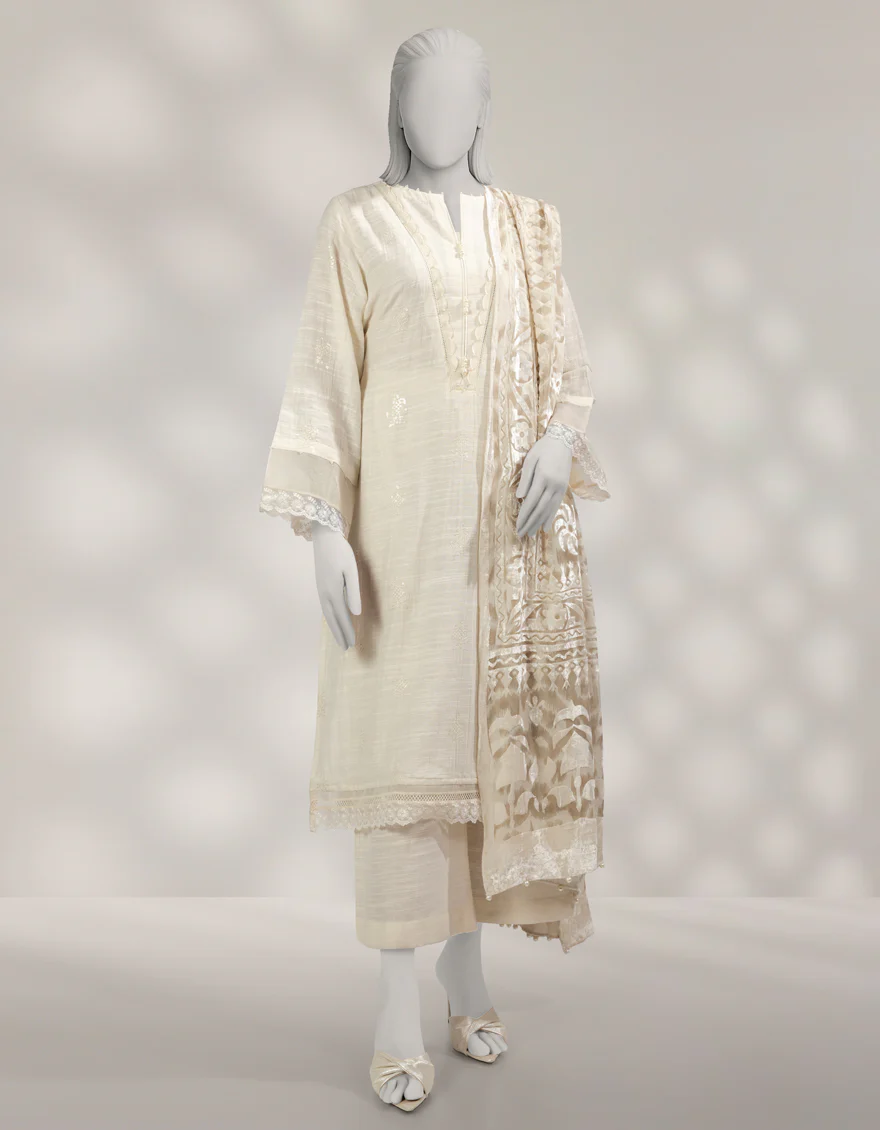 OFF WHITE KHADDAR SLUB 3PC UNSTITCHED | JLAWN-W-25-1008 TRADITIONAL-4