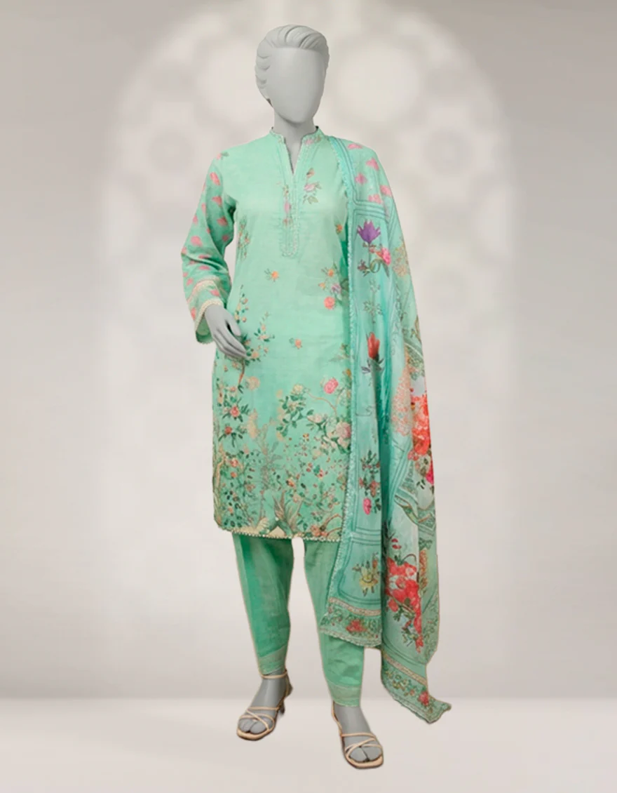 GREEN KHADDAR 3PC STITCHED | JLAWN-W-25-286/S MOONLIT BLOOMS-2