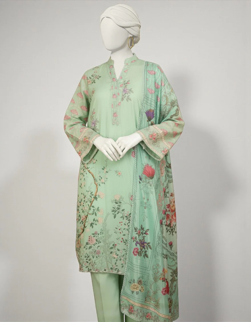 GREEN CAMBRIC 3PC STITCHED | JLAWN-W-25-290/S MOONLIT BLOOMS-6