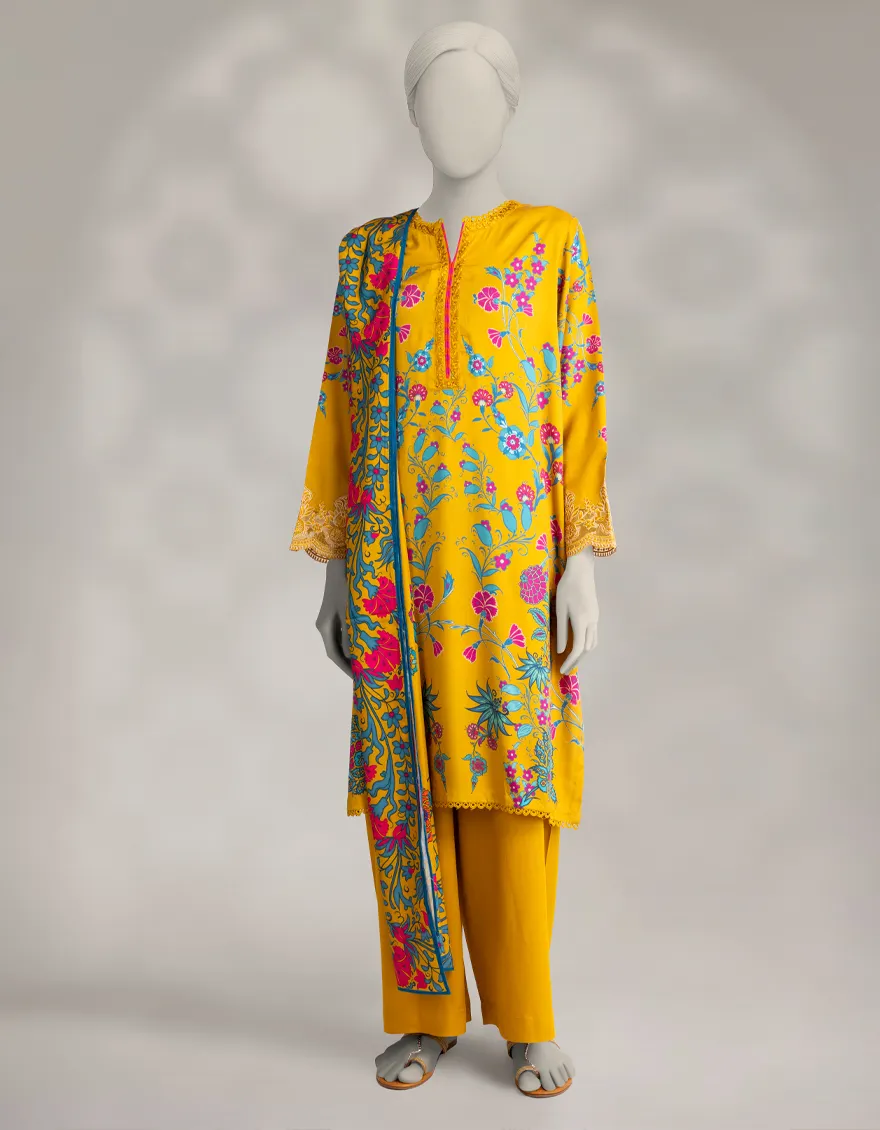 MUSTARD MARINA 3PC STITCHED | JLAWN-W-25-302/S TURKISH-02