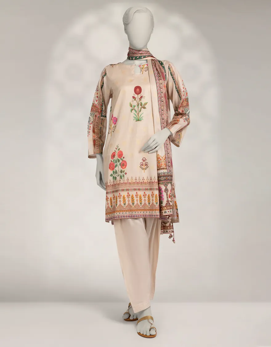 BEIGE JACQUARD 3PC STITCHED | JLAWN-W-25-310/S MUGHAL BAGH-02