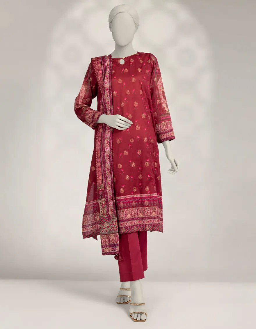 PINK JACQUARD 3PC STITCHED | JLAWN-W-25-311/S MUGHAL BAGH-03