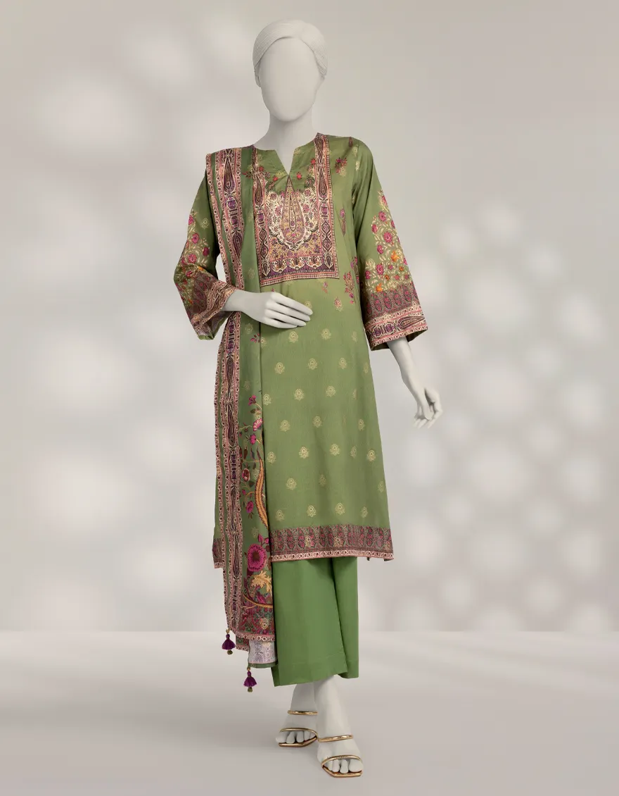 GREEN JACQUARD 3PC STITCHED | JLAWN-W-25-312/S MUGHAL BAGH-04