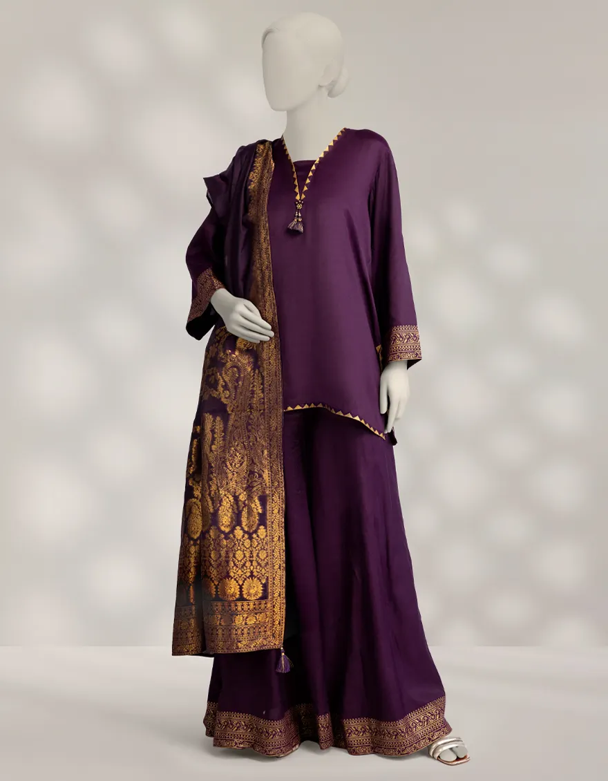 PURPLE MAPLE SILK 3PC STITCHED | JLAWN-W-25-313/S ROYAL-1