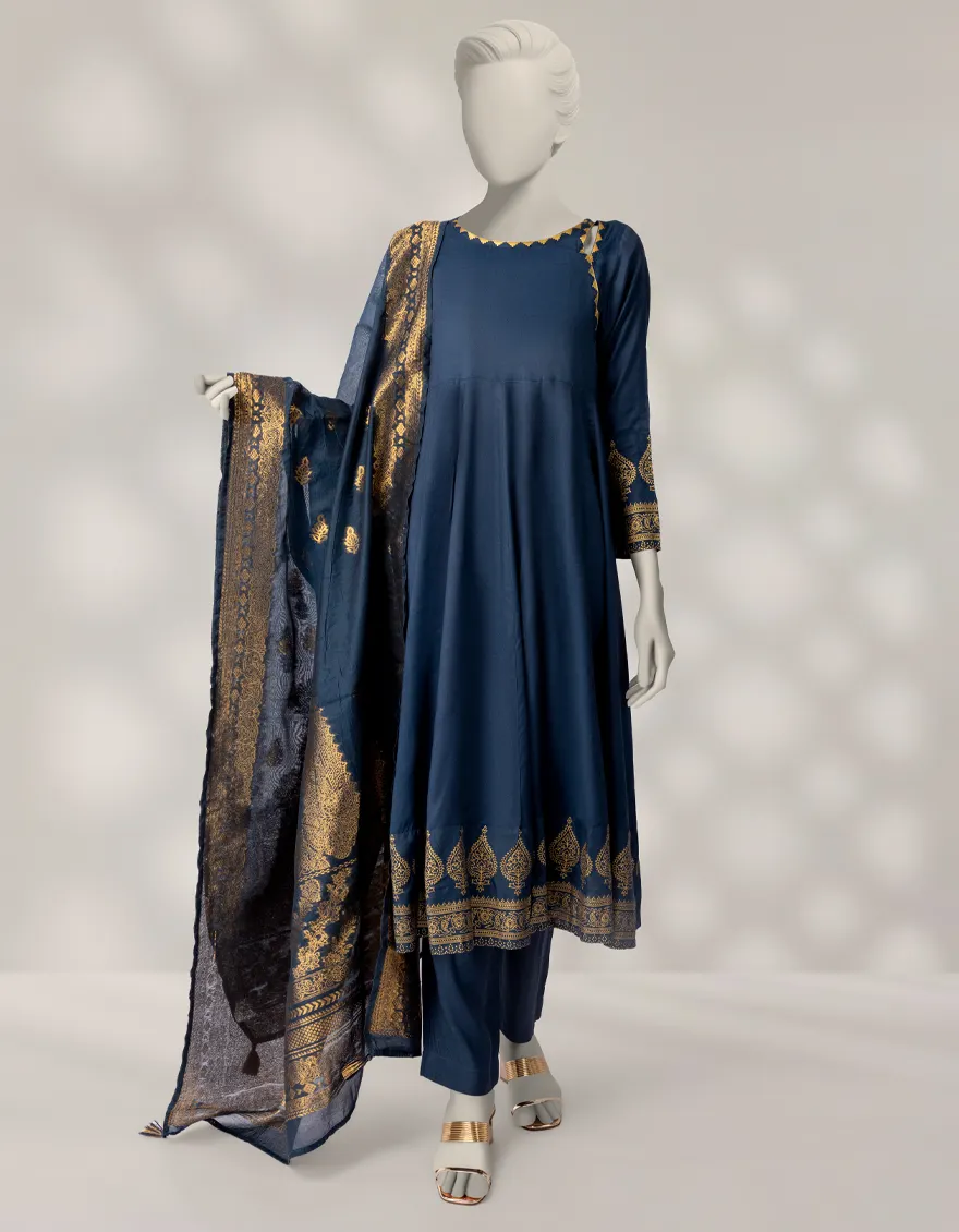 BLUE MAPLE SILK 3PC STITCHED | JLAWN-W-25-314/S ROYAL-2