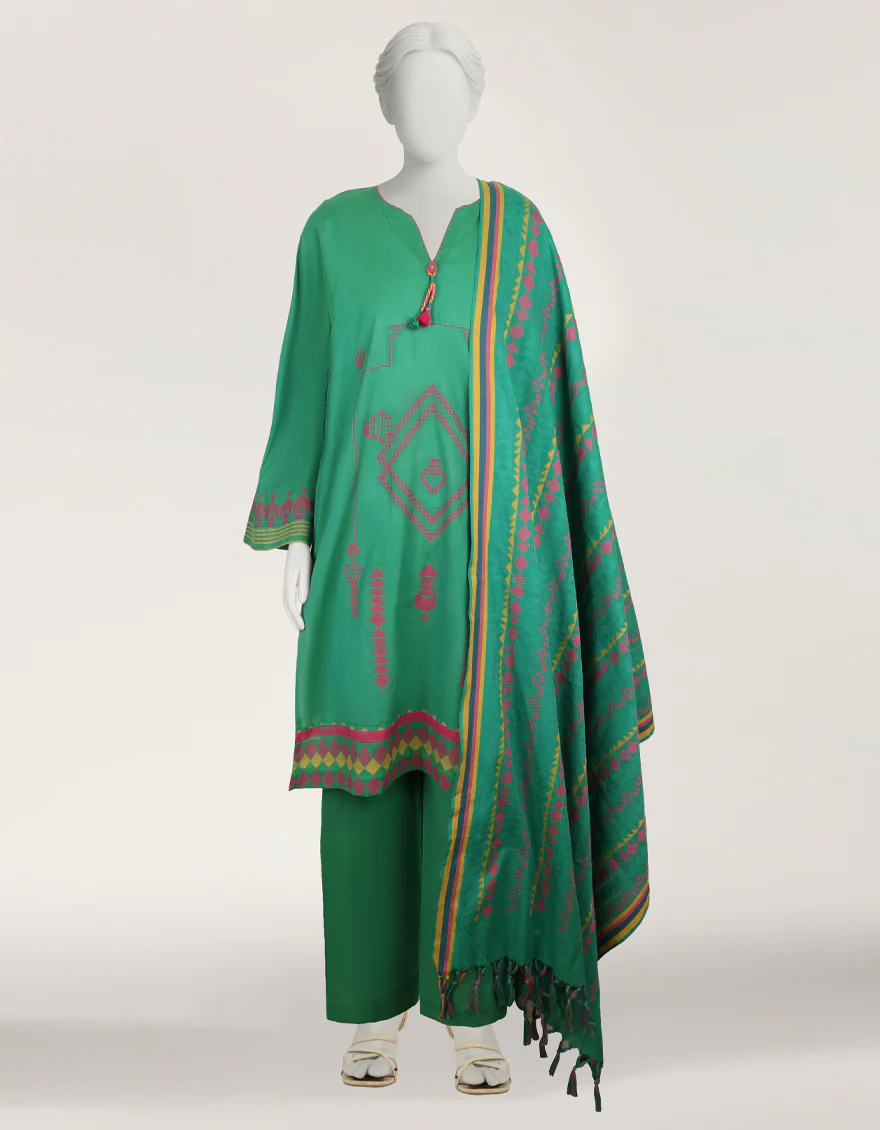 GREEN JACQUARD 3PC STITCHED | JLAWN-W-25-353/S RALLI-04