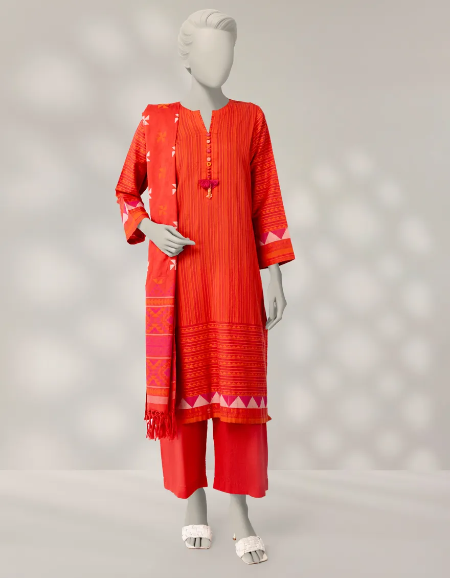 RED JACQUARD 3PC STITCHED | JLAWN-W-25-356/S RALLI-08