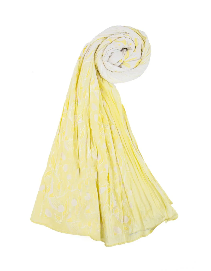 YELLOW-OFF WHITE LAWN STOLE | JLST-S-STL-US-21-2625 FB/STL-21-007