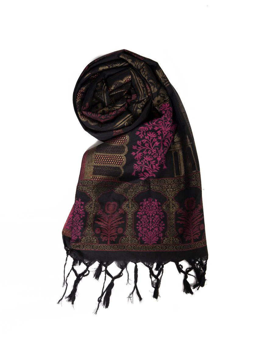 BLACK JACQUARD STOLE | JLST-W-STL-US-21-2676 FB/SHAWL-002
