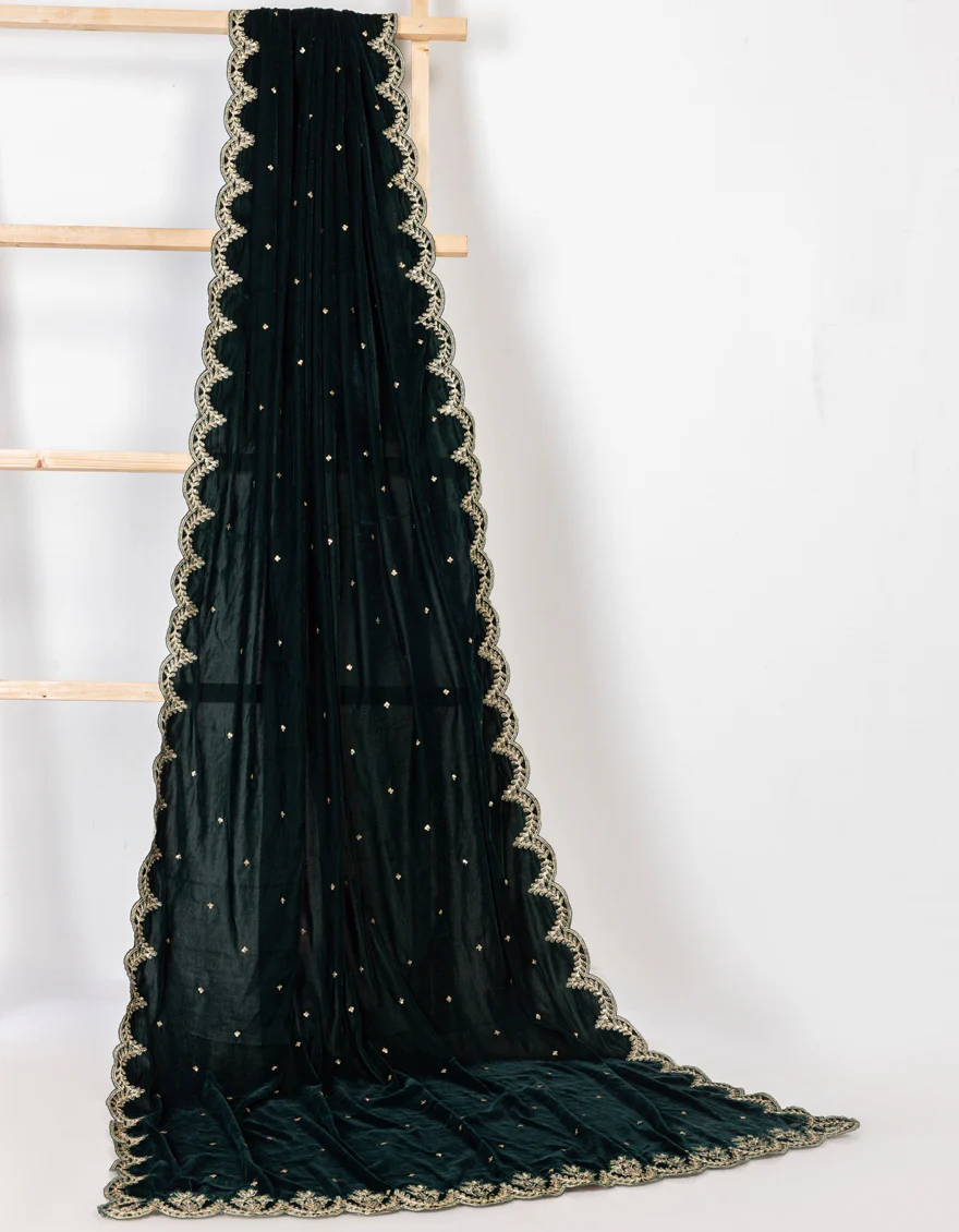 GREEN VELVET SHAWL | JSH-JSHW-24-2676 FB/VELVET-4