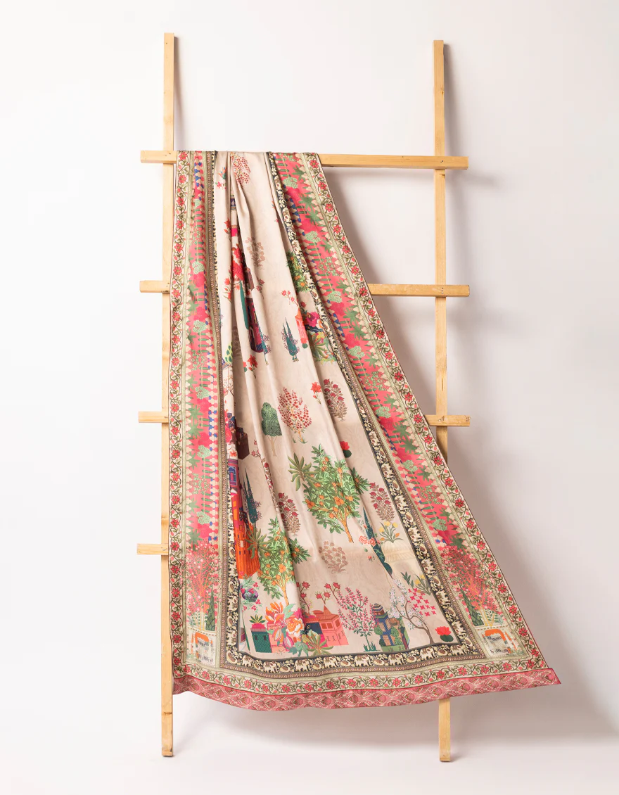 PINK IMPURE SILK SHAWL | JSH-JSHW-25-4910 FB/SHIKAARGAH-02
