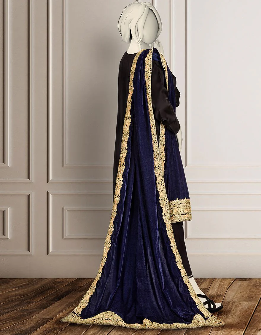 NAVY BLUE VELVET SHAWL | JSH-SHW-US-20-217 FB/FF-328