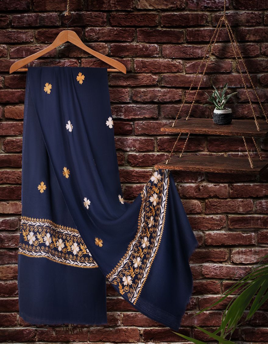 NAVY BLUE SHAWL | JSH-SHW-US-21-0020 FB/AARI BORDER SHAWL