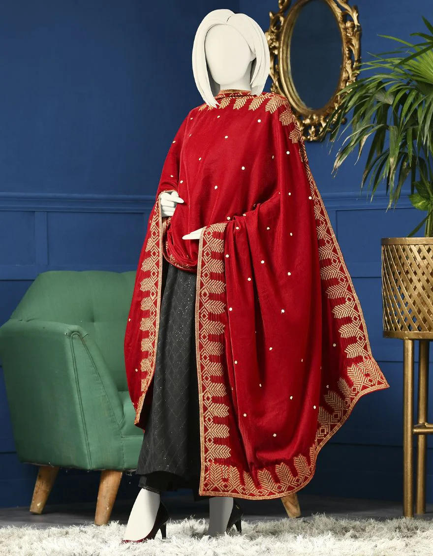 RED VELVET SHAWL | JSH-SHW-US-21-229 FB/FF-328