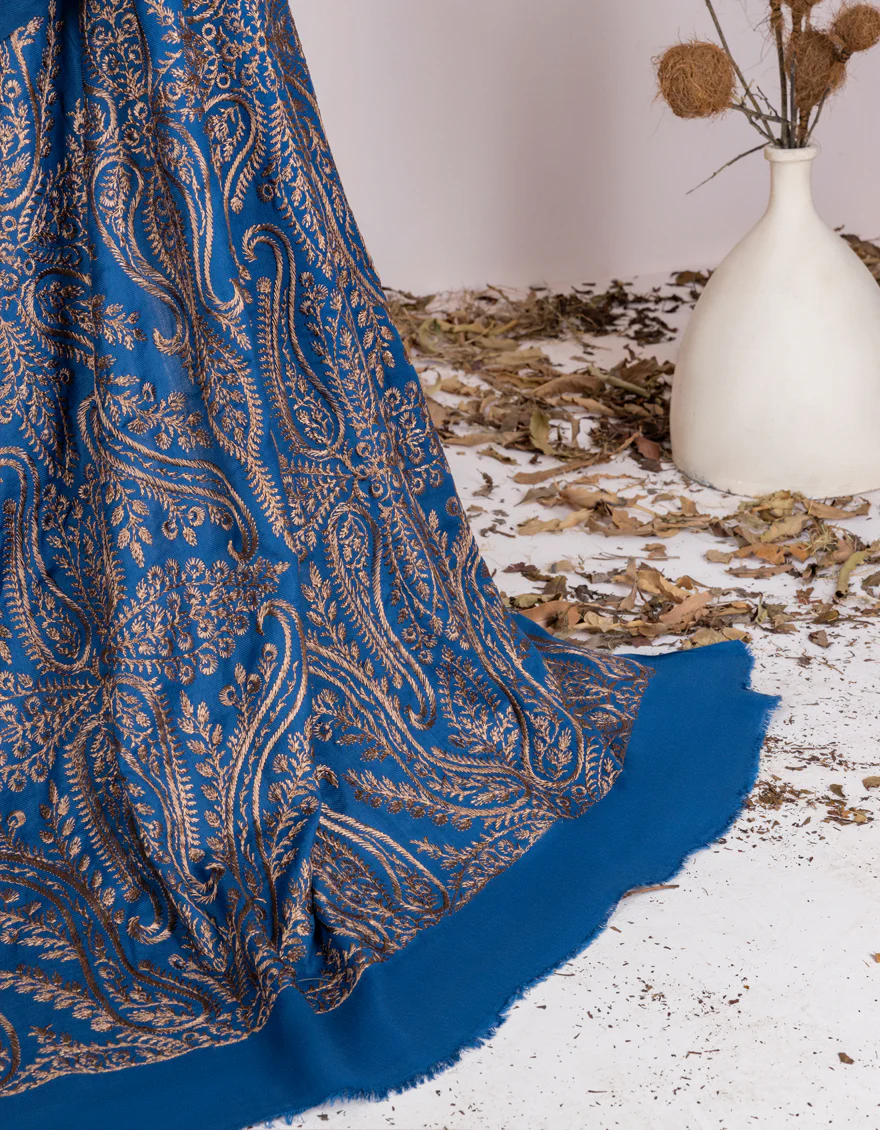 ROYAL BLUE SHAWL | JSH-SHW-US-22-072 FB/FANCY KASHMIRI JALL EMB SHAWL