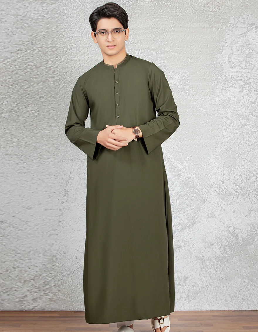 ARMY GREEN VISCOSE JUBBA | JT-JUBBA-US-43091/S21/JJ8081-CL