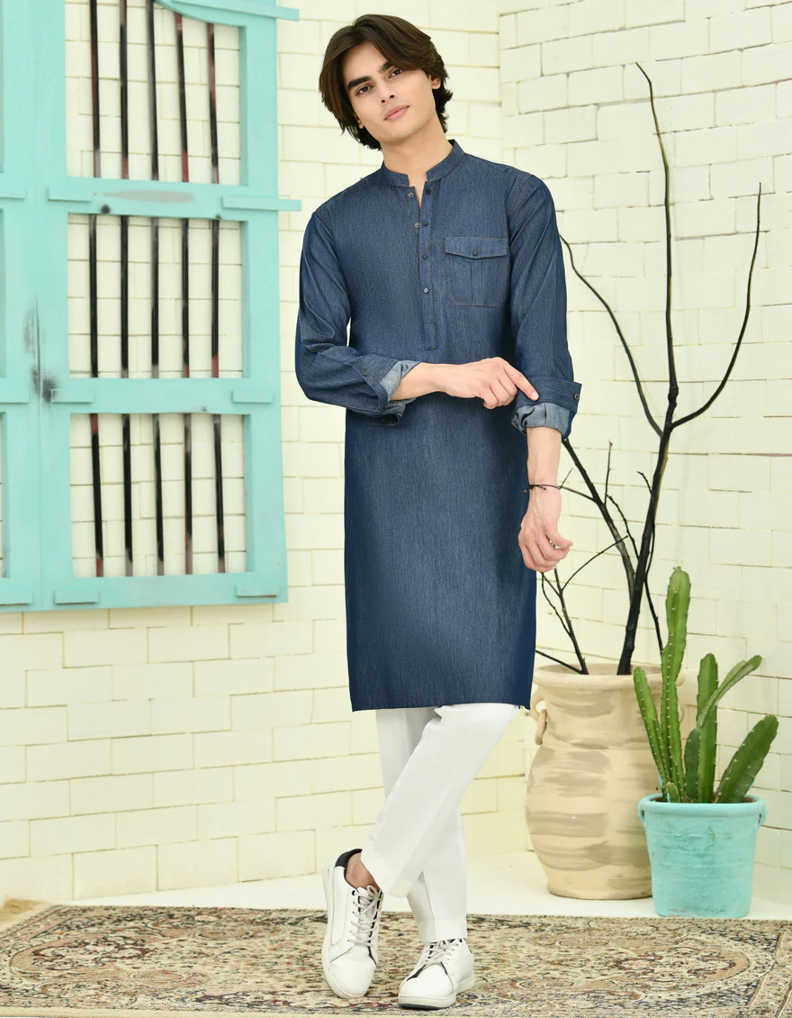 BLUE COTTON KURTA | JTK-A-39062/S24/JJ9386-CL