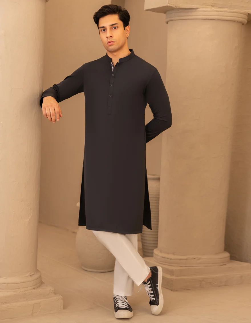 CHARCOAL BLENDED KURTA | JTK-A-39473/S25/JJ9579-CL