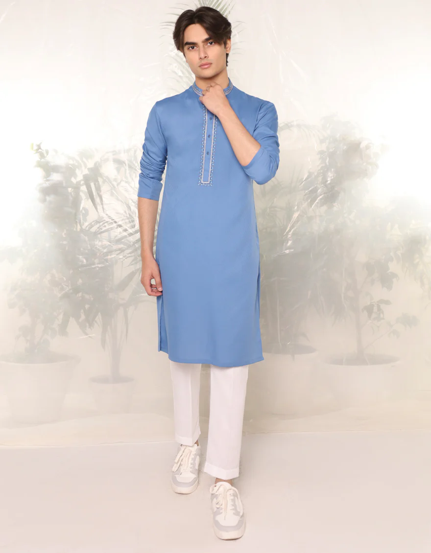BLUE BLENDED KURTA | JTK-A-46379/S24/JJ9419-FL