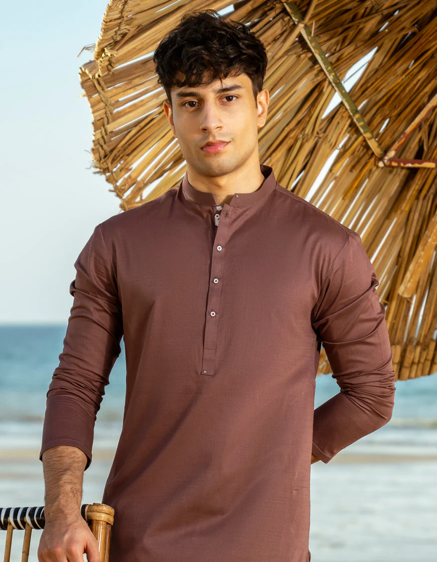 BROWN COTTON KURTA | JTK-A-46542/S25/JJ9373-CL - Image 2