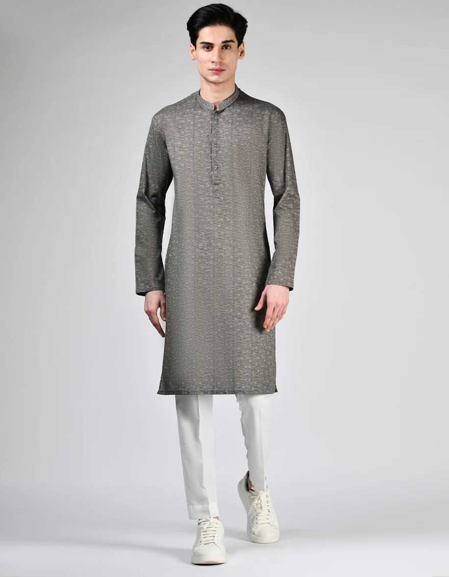 STONE BROWN COTTON KURTA | JTK-A-46565/S24/JJ9552-SF