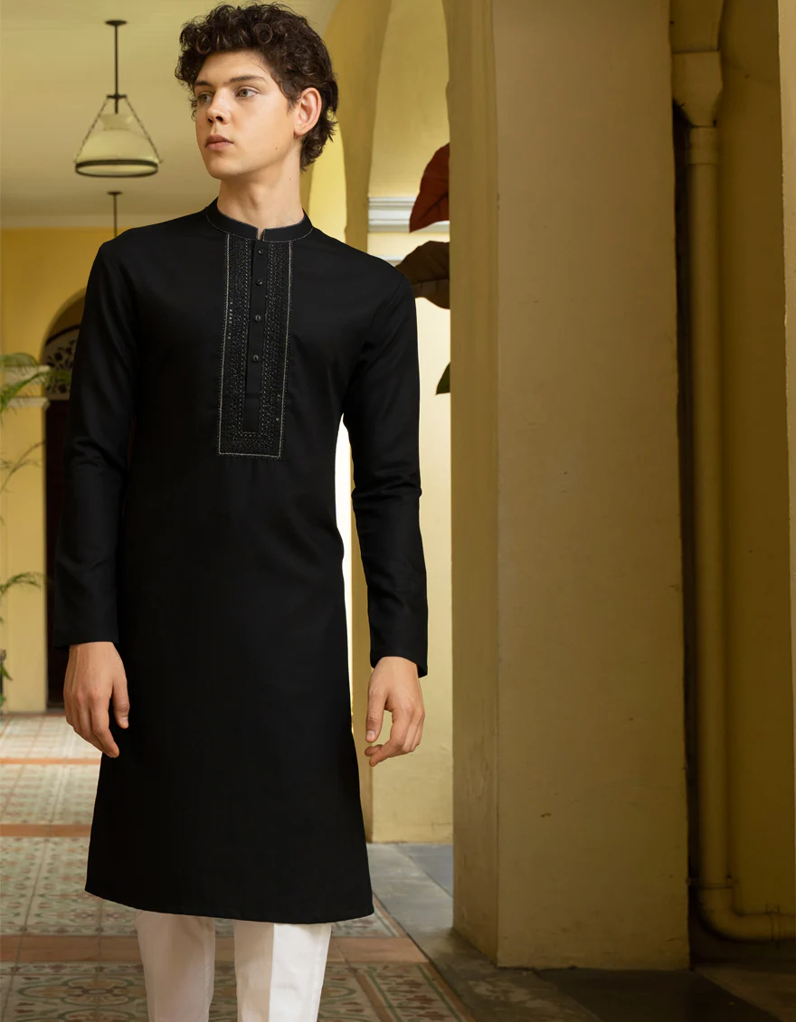 BLACK BLENDED KURTA | JTK-A-US-38699/S23/JJ8632-FL