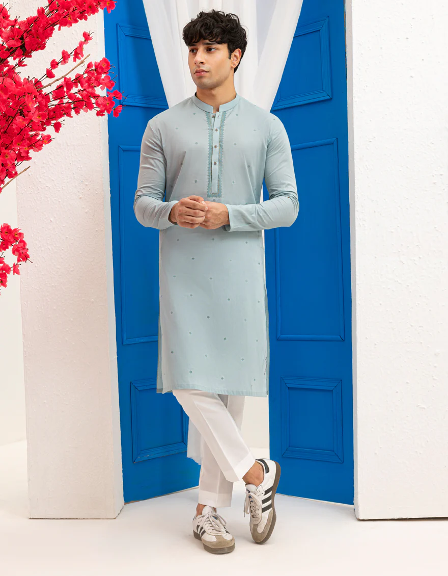 AQUA GREEN COTTON KURTA | JTK-S-46597/S25/JJ9777-SF