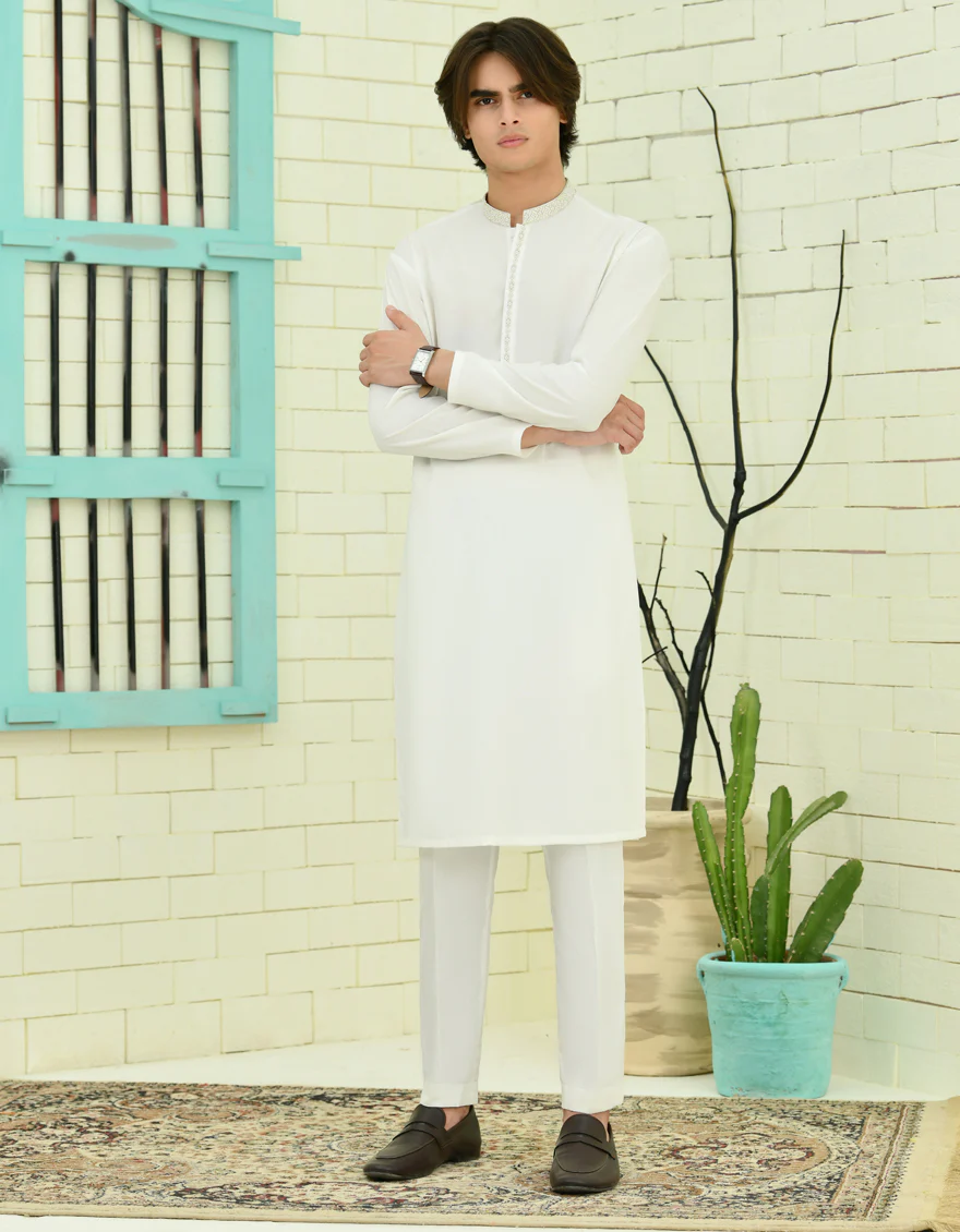 WHITE BLENDED KURTA | JTK-SP-A-45465/S24/JJ9286-FL