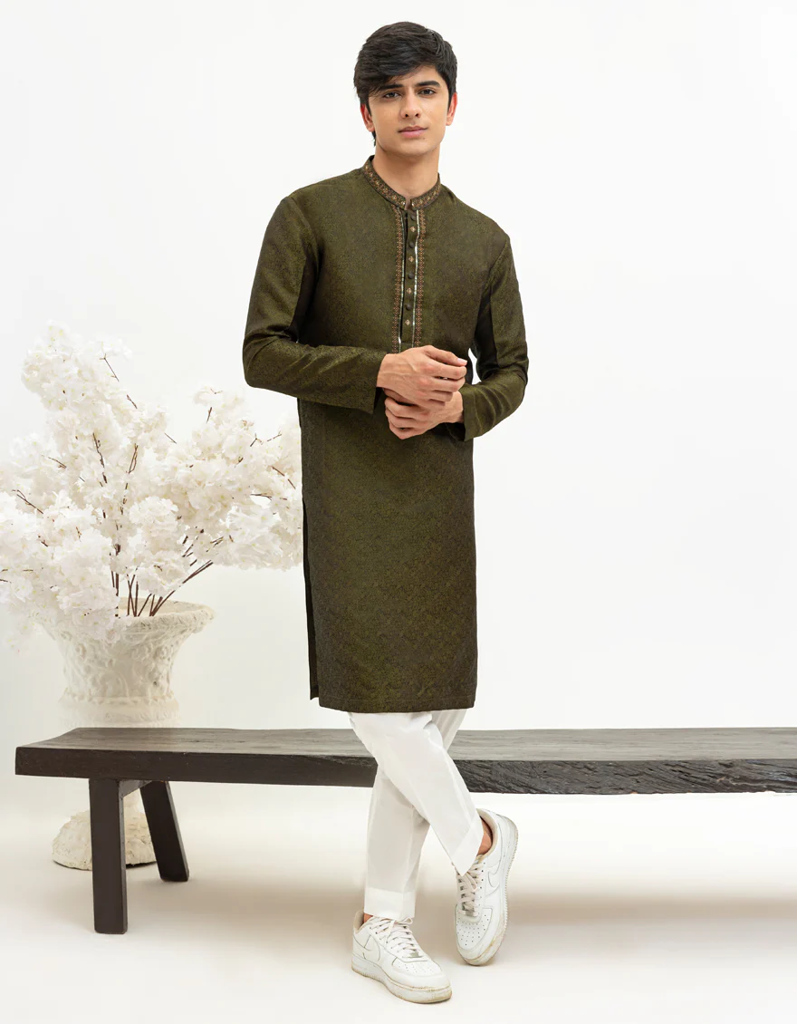 MEHNDI GREEN BLENDED SPECIAL KURTA | JTK-SP-A-50052/S25/JJ9971-FL