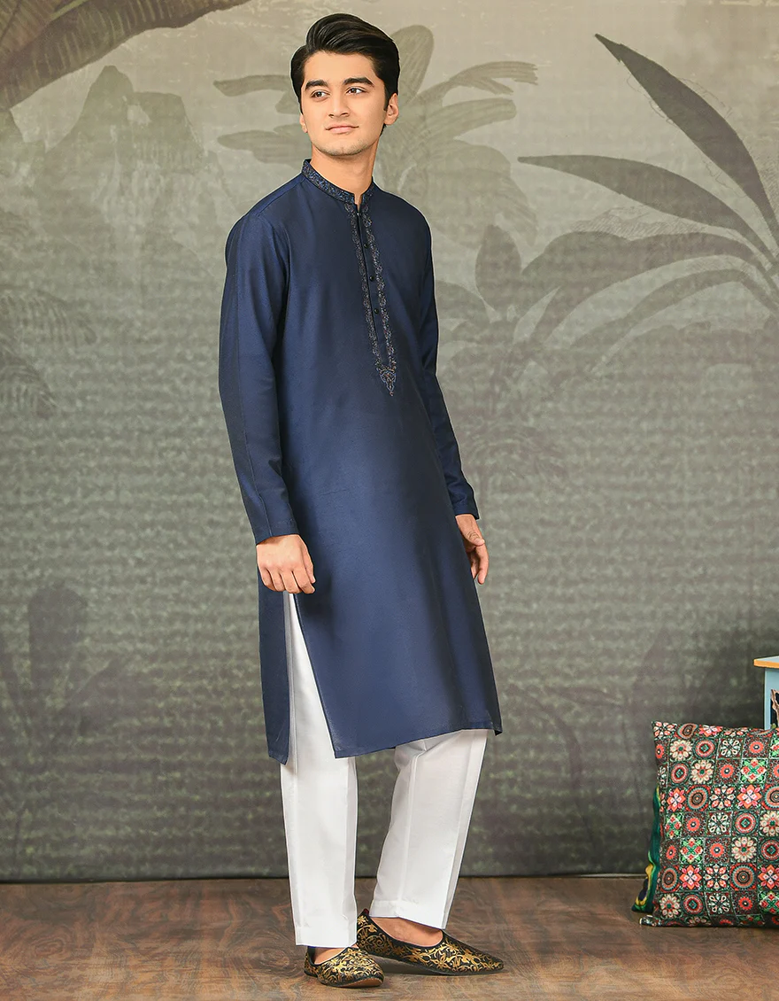 NAVY BLUE BLENDED SPECIAL KURTA | JTK-SP-US-42369/S21/JJ8139-FL