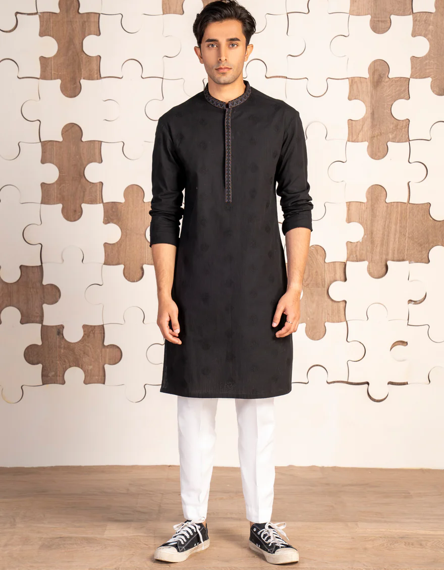 BLACK COTTON KURTA | JTK-W-34847/S24/JJ9631-FL