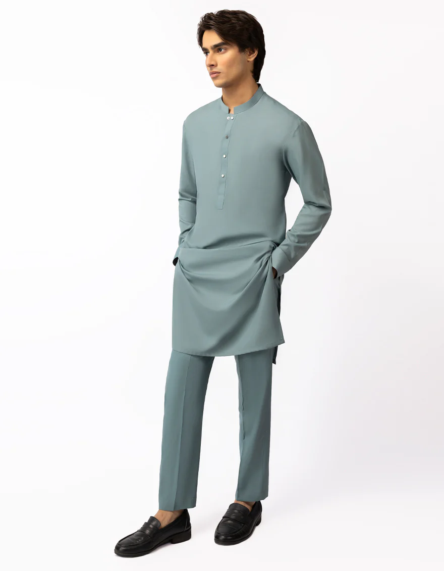 TEAL GREEN BLENDED KURTA TROUSERS | JTKP-A-46920/S26/JJ9821-PN