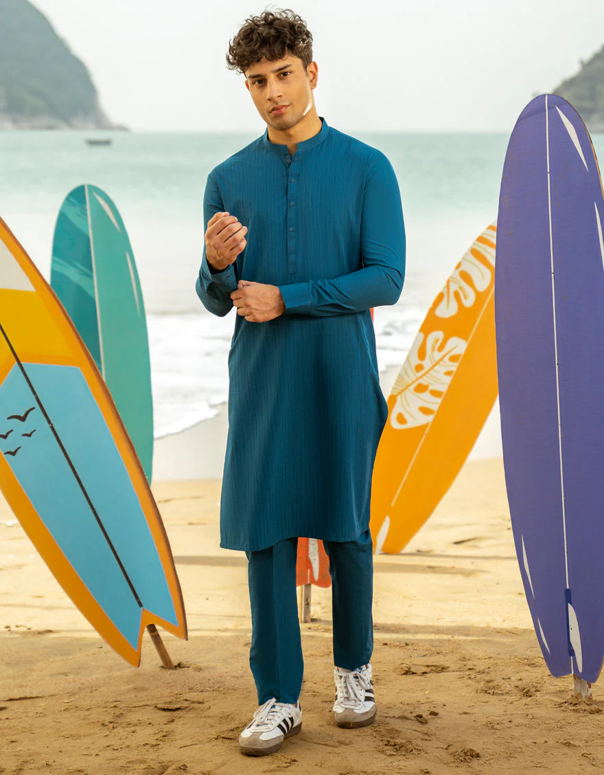BLUE BLENDED KURTA TROUSERS | JTKP-A-50013/S25/JJ9869-SF