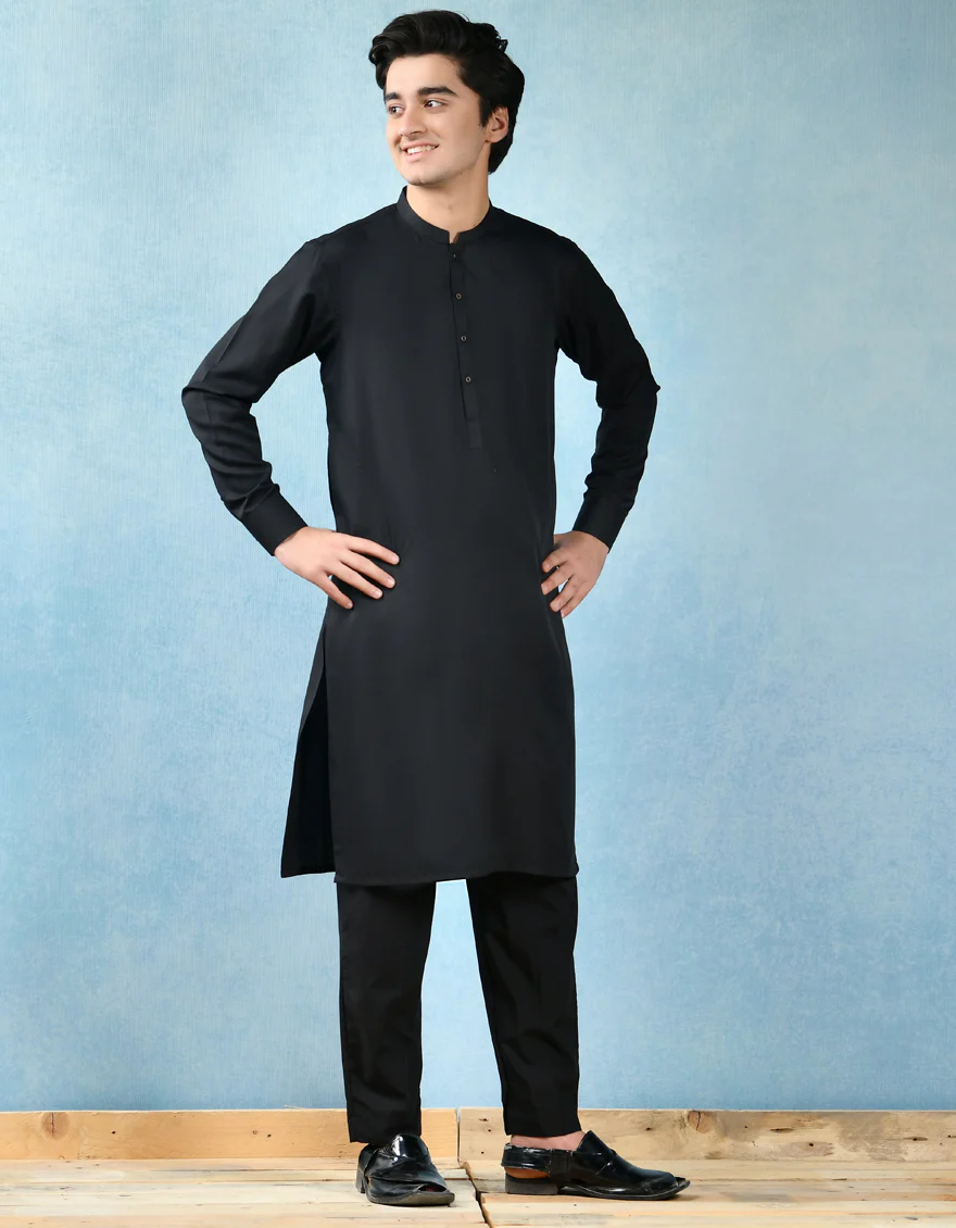 BLACK VISCOSE KURTA TROUSERS | JTKP-A-US-44071/S22/JJ8346-PN