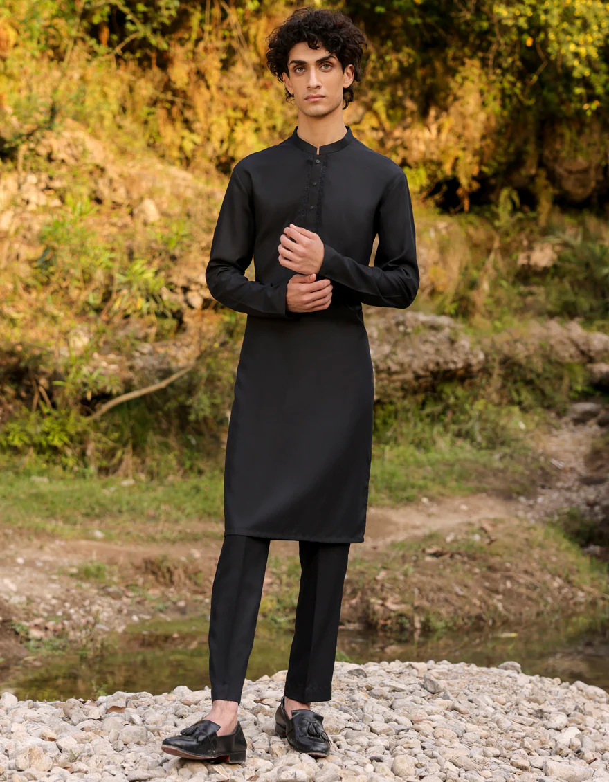 BLACK BLENDED KURTA TROUSERS | JTKP-S-US-34370/S23/JJ8151-SF