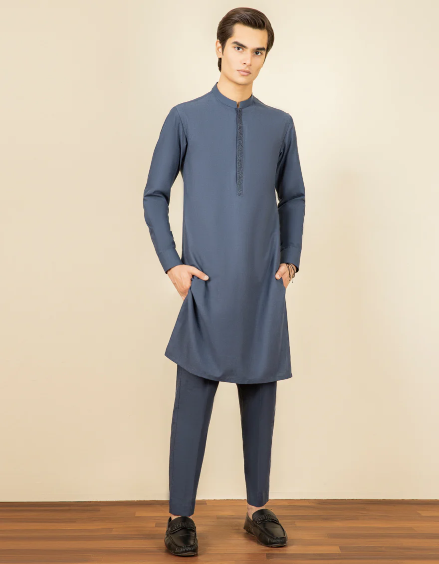 DULL BLUE BLENDED KURTA TROUSERS | JTKP-S-US-38547/S22/JJ8626-CL