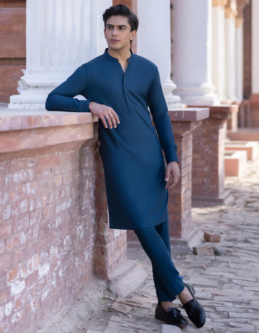 ROYAL BLUE BLENDED KURTA TROUSERS | JTKP-S-US-38769/S23/JJ8710-PN