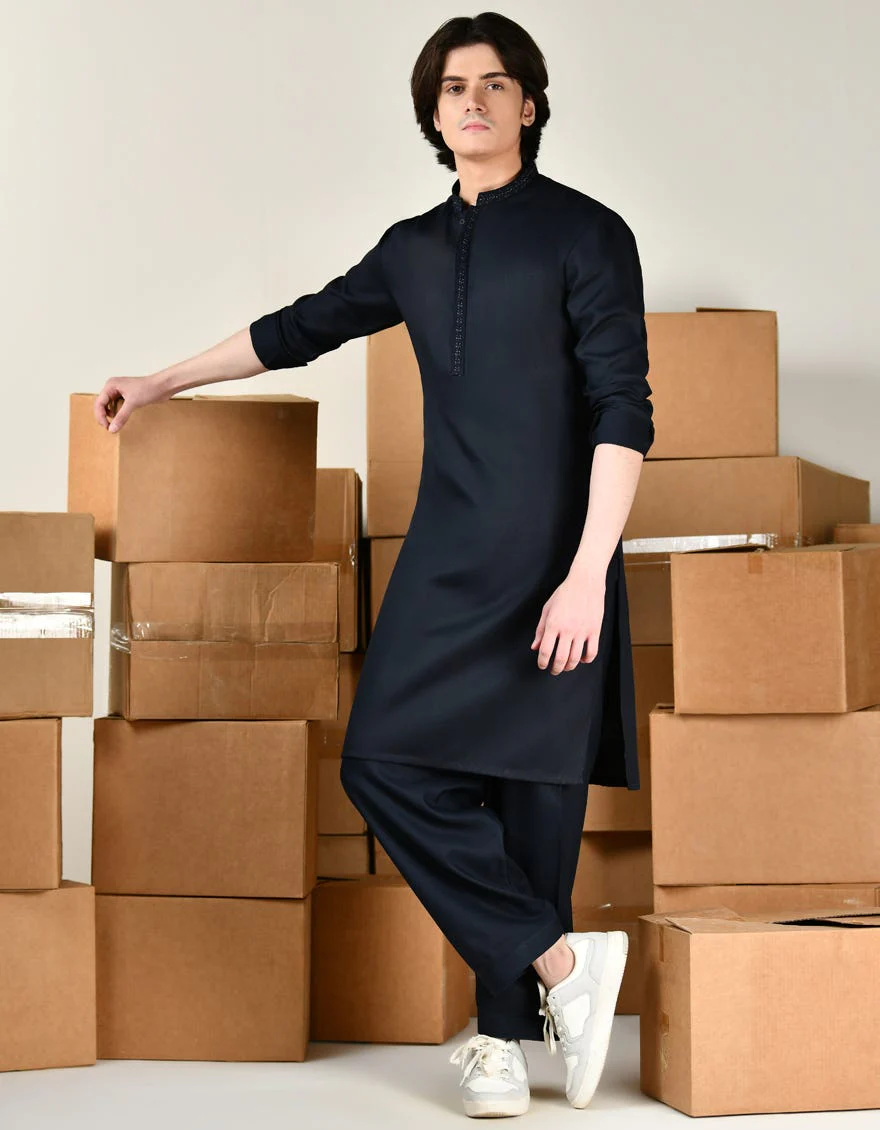 BLUE BLENDED KAMEEZ SHALWAR | JTKS-A-34817/S24/JJ9632-SF