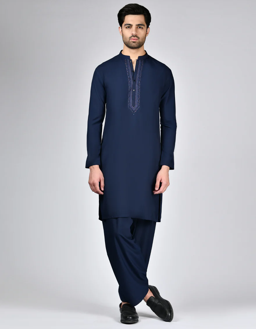BLUE BLENDED KAMEEZ SHALWAR | JTKS-A-34891/S24/JJ9618-SF
