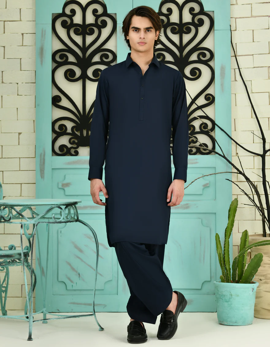 NAVY BLUE BLENDED KAMEEZ SHALWAR | JTKS-A-40198-R14-AP/S25/JJ9771-PN - Image 2
