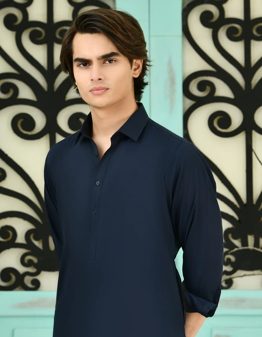 NAVY BLUE BLENDED KAMEEZ SHALWAR | JTKS-A-40198-R14-AP/S25/JJ9771-PN - Image 3