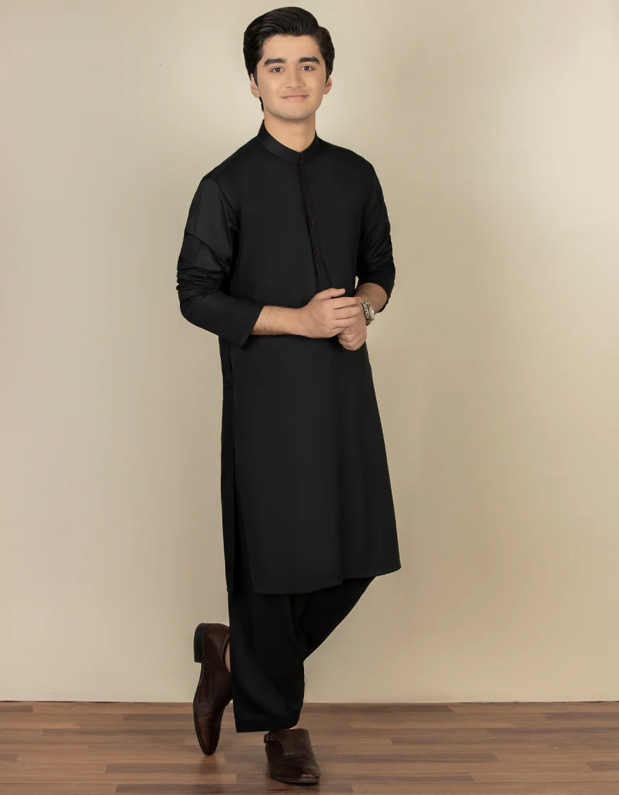 BLACK BLENDED KAMEEZ SHALWAR | JTKS-A-40200-R10-AP/
