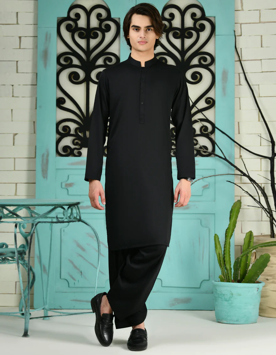 BLACK BLENDED KAMEEZ SHALWAR | JTKS-A-40200-R13-AP/S24/JJ9664-PN