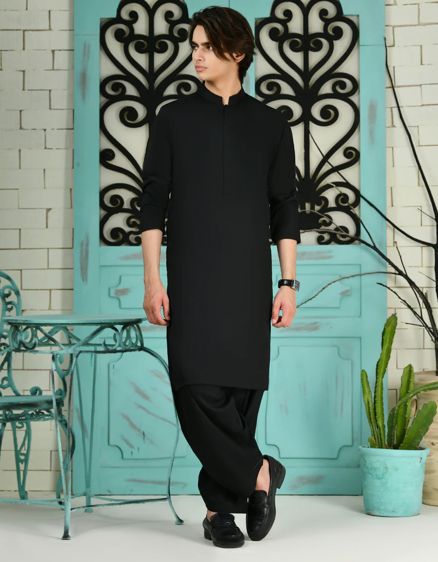 BLACK BLENDED KAMEEZ SHALWAR | JTKS-A-40200-R15-AP/S25/JJ9771-PN - Image 2