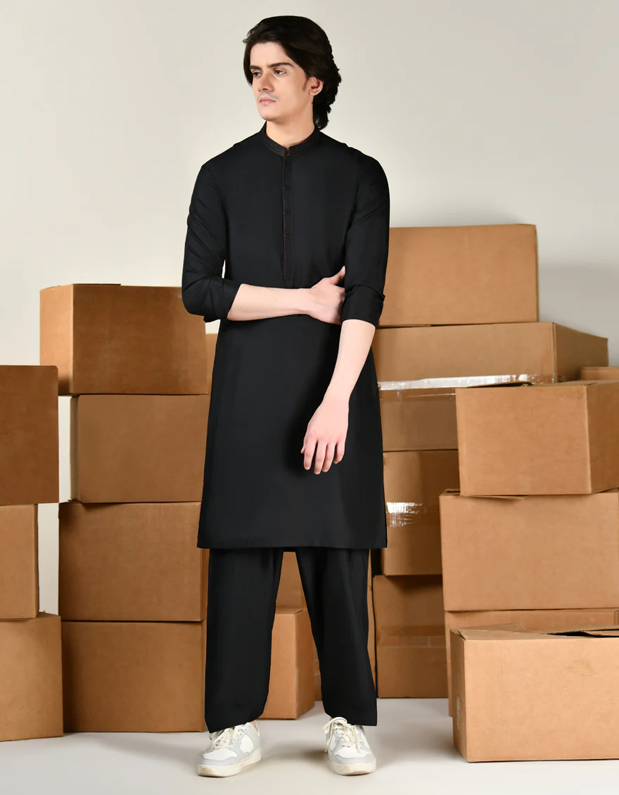 BLACK BLENDED KAMEEZ SHALWAR | JTKS-A-46434/S24/JJ9076-SF
