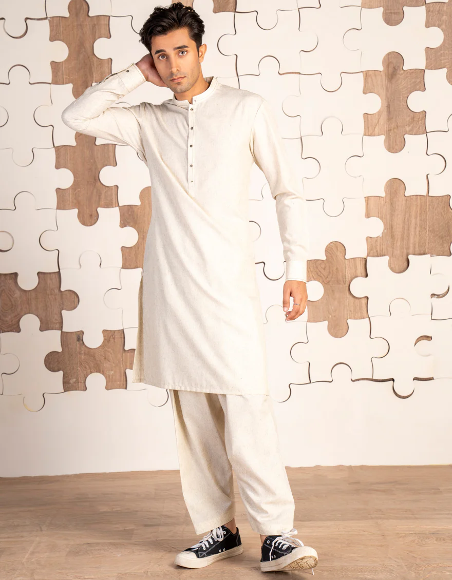 EGG WHITE BLENDED KAMEEZ SHALWAR | JTKS-A-46478/S24/JJ9674-CL