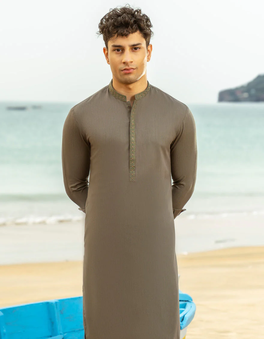 ARMY GREEN BLENDED KAMEEZ SHALWAR | JTKS-A-46601/S25/JJ9617-SF